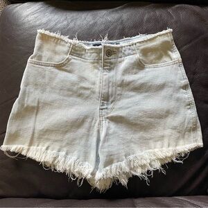 Frayed Hem High Rise Vintage Light Blue Denim Shorts
